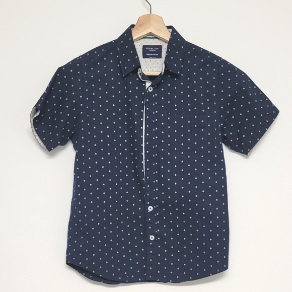 Navy Blue Sailboat Print Button Down Shirt - Picture 1 of 10